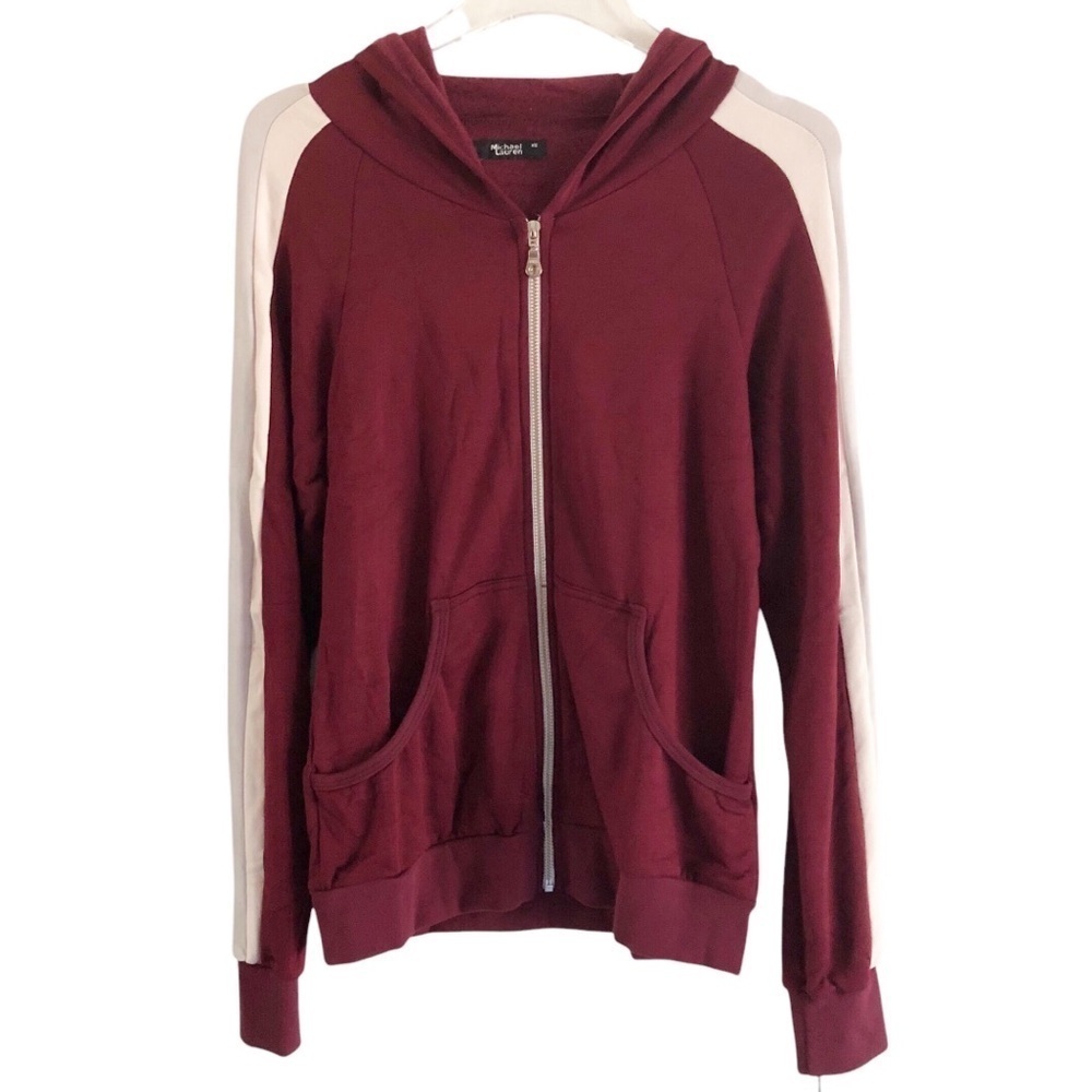 Michael Lauren Hoodie Full Zip Burgundy Grey Blush Pink